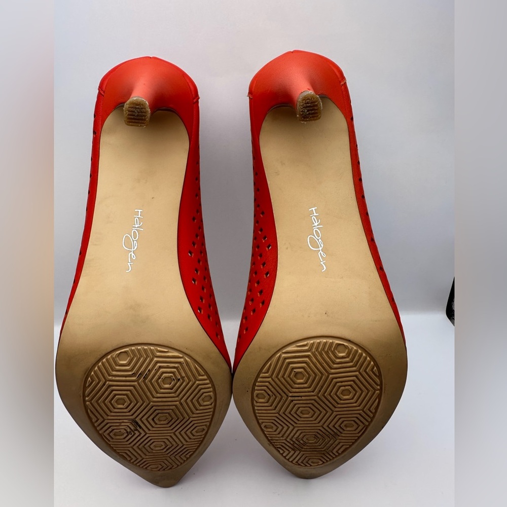 Halogen Coral Perforated Leather Heels with Classic Pointed-Toe - Picture 7 of 9